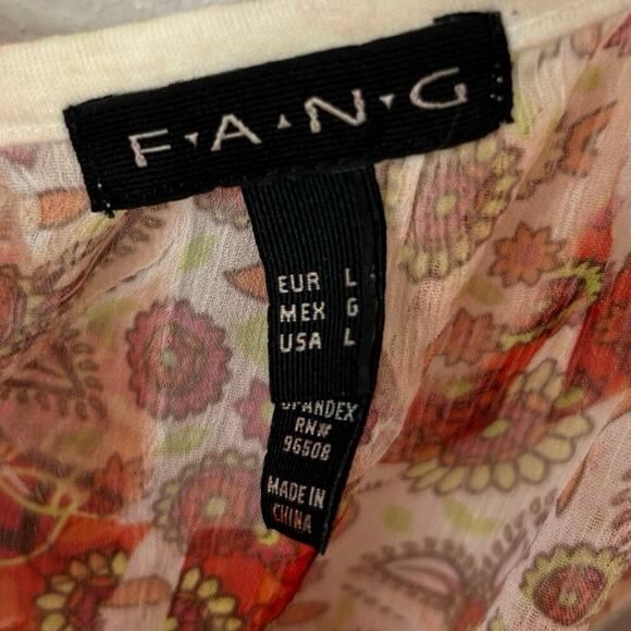 Fang Women Y2K Short Sleeve Sheer Peasant Top Boho Colorful Orange Red Large - Picture 4 of 8